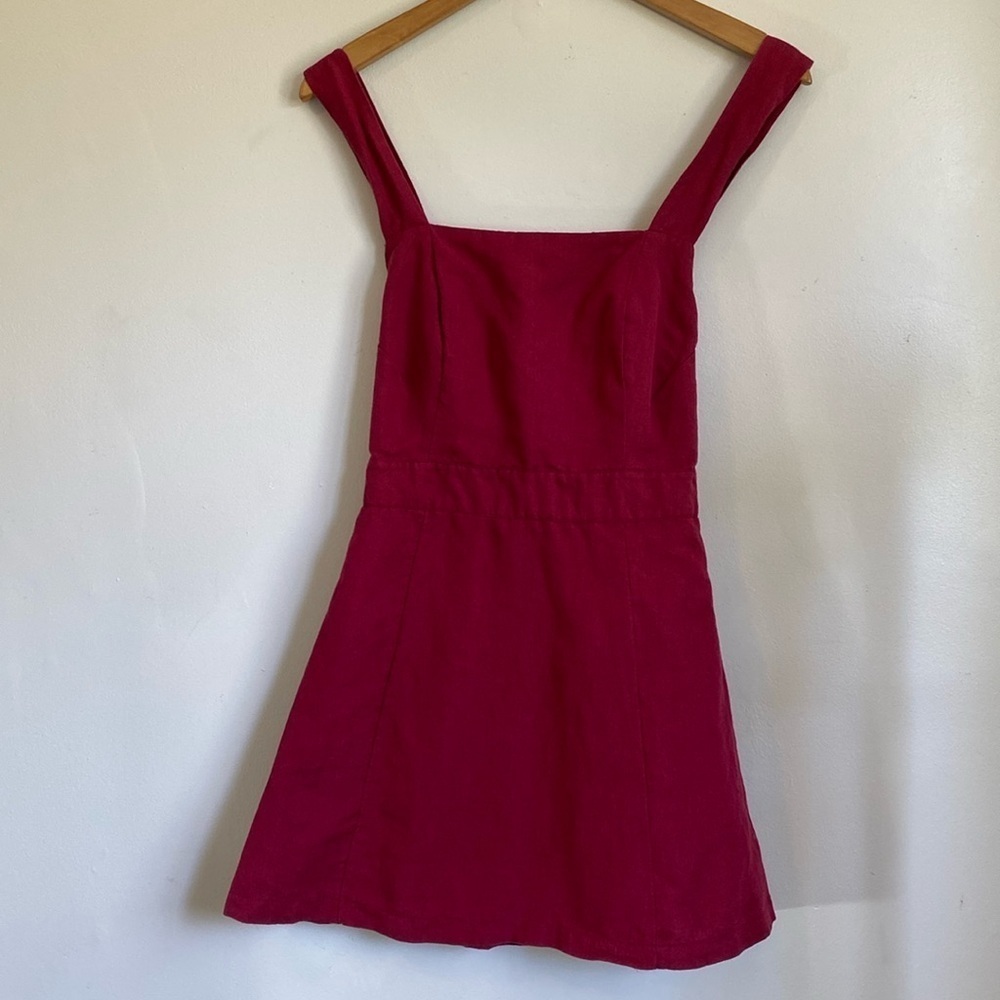 Urban Outfitters Linen Cotton Blend Open Back Dress Women’s Size Medium Maroon - Picture 2 of 10
